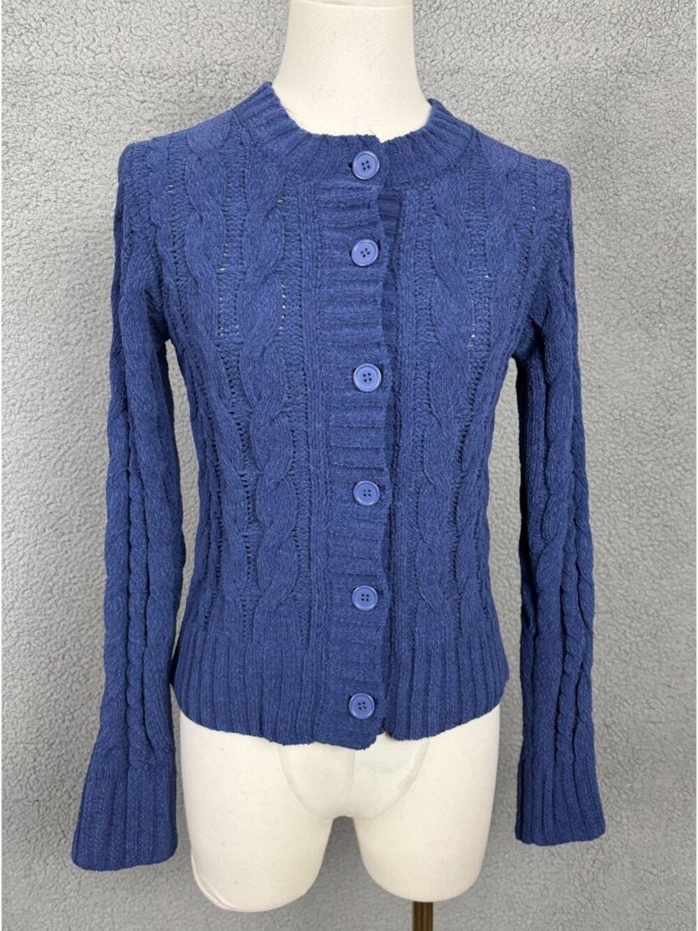 Hippie Rose Juniors Crewneck Chunky Cable-Knit Cardigan  Deep Cobalt Small NWOTs